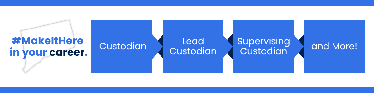 Career progression within the State of Connecticut: starting with Custodian, advancing to Lead Custodian, then Supervising Custodian and so much more!